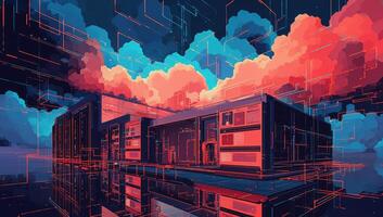 Data center, server room, datacenter, big data center, cloud computing concept. photo
