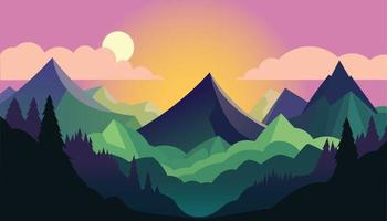 Flat minimalistic design. Panorama of a mountain landscape. Easy to change colors. vector