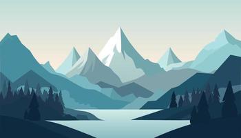 Flat minimalistic design. Panorama of a mountain landscape. Easy to change colors. vector