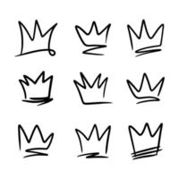 Doodle set crown line art, vector illustration.