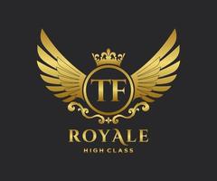 Golden Letter TF template logo Luxury gold letter with crown. Monogram alphabet . Beautiful royal initials letter. vector