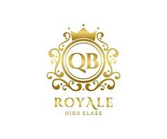 Golden Letter QB template logo Luxury gold letter with crown. Monogram alphabet . Beautiful royal initials letter. vector