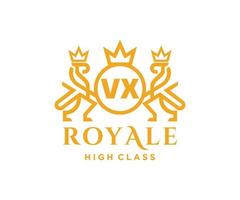 Golden Letter VX template logo Luxury gold letter with crown. Monogram alphabet . Beautiful royal initials letter. vector