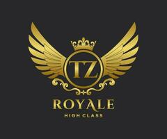 Golden Letter TZ template logo Luxury gold letter with crown. Monogram alphabet . Beautiful royal initials letter. vector