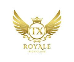 Golden Letter TX template logo Luxury gold letter with crown. Monogram alphabet . Beautiful royal initials letter. vector