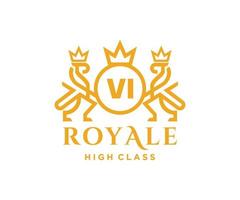 Golden Letter VI template logo Luxury gold letter with crown. Monogram alphabet . Beautiful royal initials letter. vector