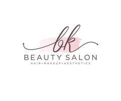 Initial BK feminine logo collections template. handwriting logo of initial signature, wedding, fashion, jewerly, boutique, floral and botanical with creative template for any company or business. vector