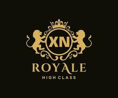 Golden Letter XN template logo Luxury gold letter with crown. Monogram alphabet . Beautiful royal initials letter. vector