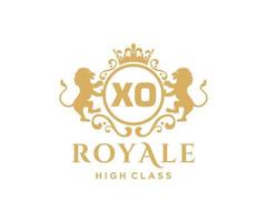 Golden Letter XO template logo Luxury gold letter with crown. Monogram alphabet . Beautiful royal initials letter. vector