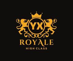 Golden Letter YX template logo Luxury gold letter with crown. Monogram alphabet . Beautiful royal initials letter. vector