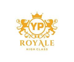 Golden Letter YP template logo Luxury gold letter with crown. Monogram alphabet . Beautiful royal initials letter. vector