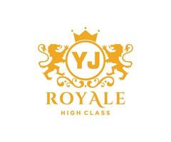 Golden Letter YJ template logo Luxury gold letter with crown. Monogram alphabet . Beautiful royal initials letter. vector