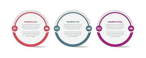 Three business steps presentation infographic template in abstract oval shape with drop shadow vector