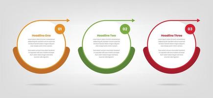 Three steps infographic concept in oval shape with abstract arrow for data presentation vector