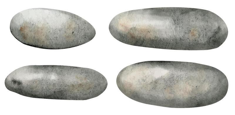 Set of sea Stones of different sizes isolated on a background. Hand drawn watercolor illustration of gray underwater pebbles. Aquarium decoration. Rocks bundle for Spa design. Collection of minerals