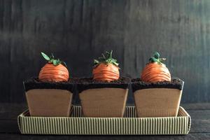 Served carrots in chocolate mousse photo