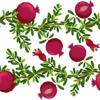 Pomegranate branches with fruits and flowers Seamless pattern. Bright leaves and fruits. Jewish New Year vector