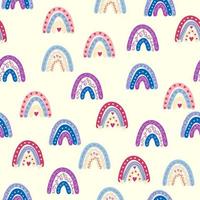 Seamless pattern graceful rainbows in boho colors. Scandinavian baby hand style for newborns. vector