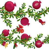 Pomegranate branches with fruits and flowers Seamless pattern. Bright leaves and fruits. Jewish New Year vector