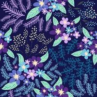 Fantasy seamless floral pattern with blue, azure, tsman, lavender flowers and leaves. Elegant template for fashion vector