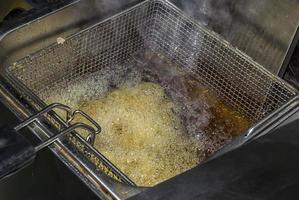 fryer for potatoes with fries with boiling oil. Concept fast food restaurant,  kitchen equipment photo