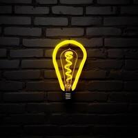 Yellow lighting bulb on dark background. Illustration photo