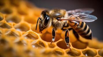 Macro photo of bee. Illustration