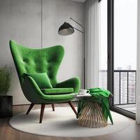 Modern interior with vivid chair. Illustration photo