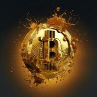 Bitcoin and gold logo background. Illustration photo