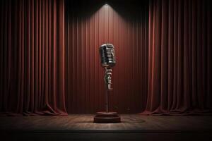 Microphone on stage background. Illustration photo