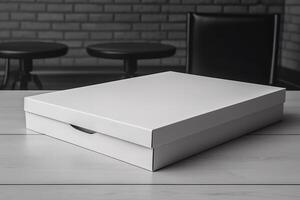 blanco blanco Pizza embalaje caja para Bosquejo ilustración con generativo ai foto