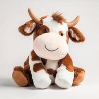 linda vaca animal felpa juguete blanco antecedentes animal muñeca con generativo ai foto
