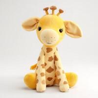 linda jirafa animal felpa juguete blanco antecedentes animal muñeca con generativo ai foto