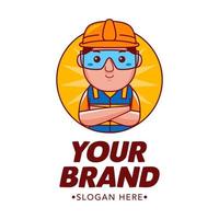 Engineer Cartoon Character Logo Vector Template