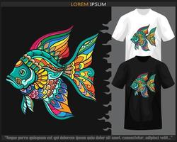 Fish mandala arts isolated on black and white t shirt. vector