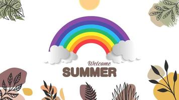 summer banner background with leaf and rainbow ornaments vector