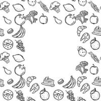 Seamless frame with food icons. doodle food illustration. Food background vector