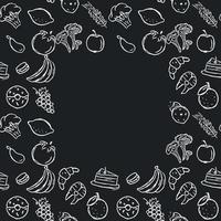 Seamless frame with food icons. doodle food illustration. Food background vector