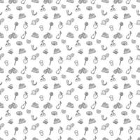 Seamless food pattern. Doodle vector food illustration.  Hand-drawn food background