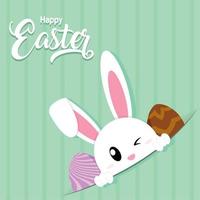 Cute rabbit with pair of easter eggs Happy easter Vector illustration