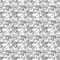 Seamless food pattern. Doodle vector food illustration.  Hand-drawn food background