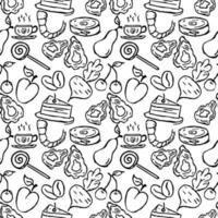 Seamless food pattern. Doodle vector food illustration.  Hand-drawn food background