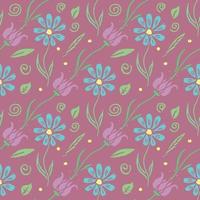 Seamless floral pattern. Doodle background with flowers. Spring pattern vector