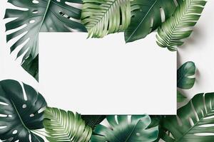 Tropical leaves frame with copy space for wedding invitations. photo