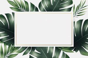 Tropical leaves frame with copy space for wedding invitations. photo