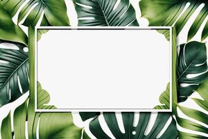 Tropical leaves frame with copy space for wedding invitations. photo