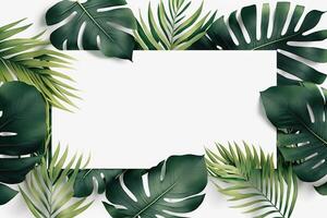 Tropical leaves frame with copy space for wedding invitations. photo