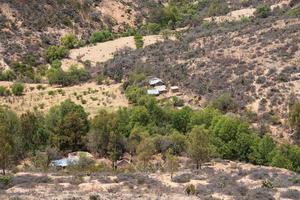 An abandoned rural house in the mountains with cactus photo