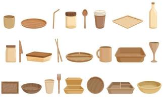 Biodegradable tableware icons set cartoon vector. Food paper vector