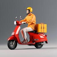 Photo of delivery man on a scooter with boxes delivery service concept